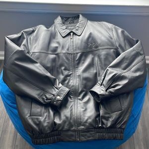 Sean John black leather bomber jacket